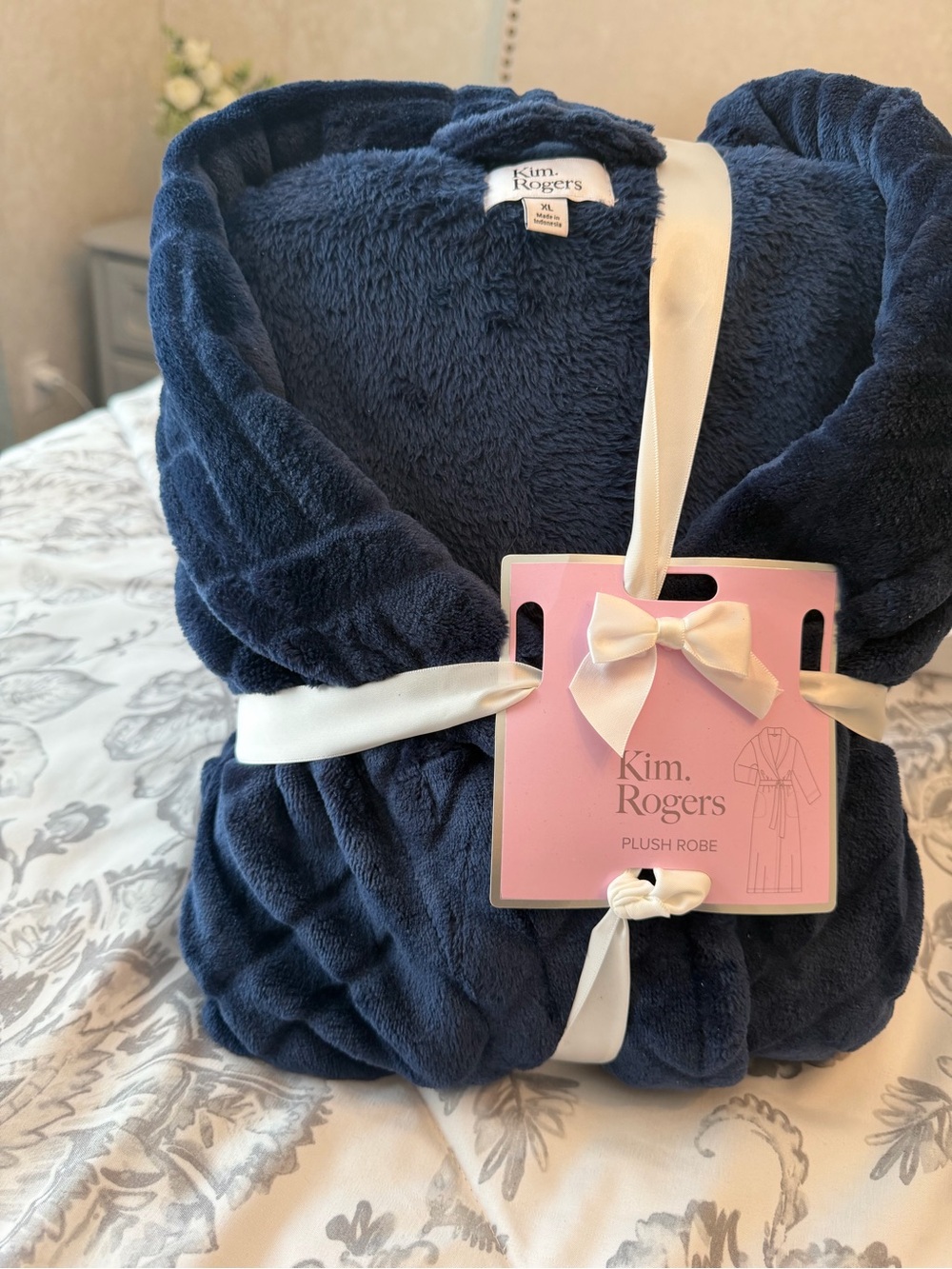 Kim Rogers Plush Robe in Navy Blue